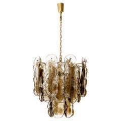 Large Kalmar Chandelier Pendant Light 'Citrus', Brass Amber Glass, 1970s