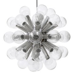 Große Kalmar-Kronleuchter-Hängelampe Sputnik Atomic 43-Arm-Glas Aluminium 1970