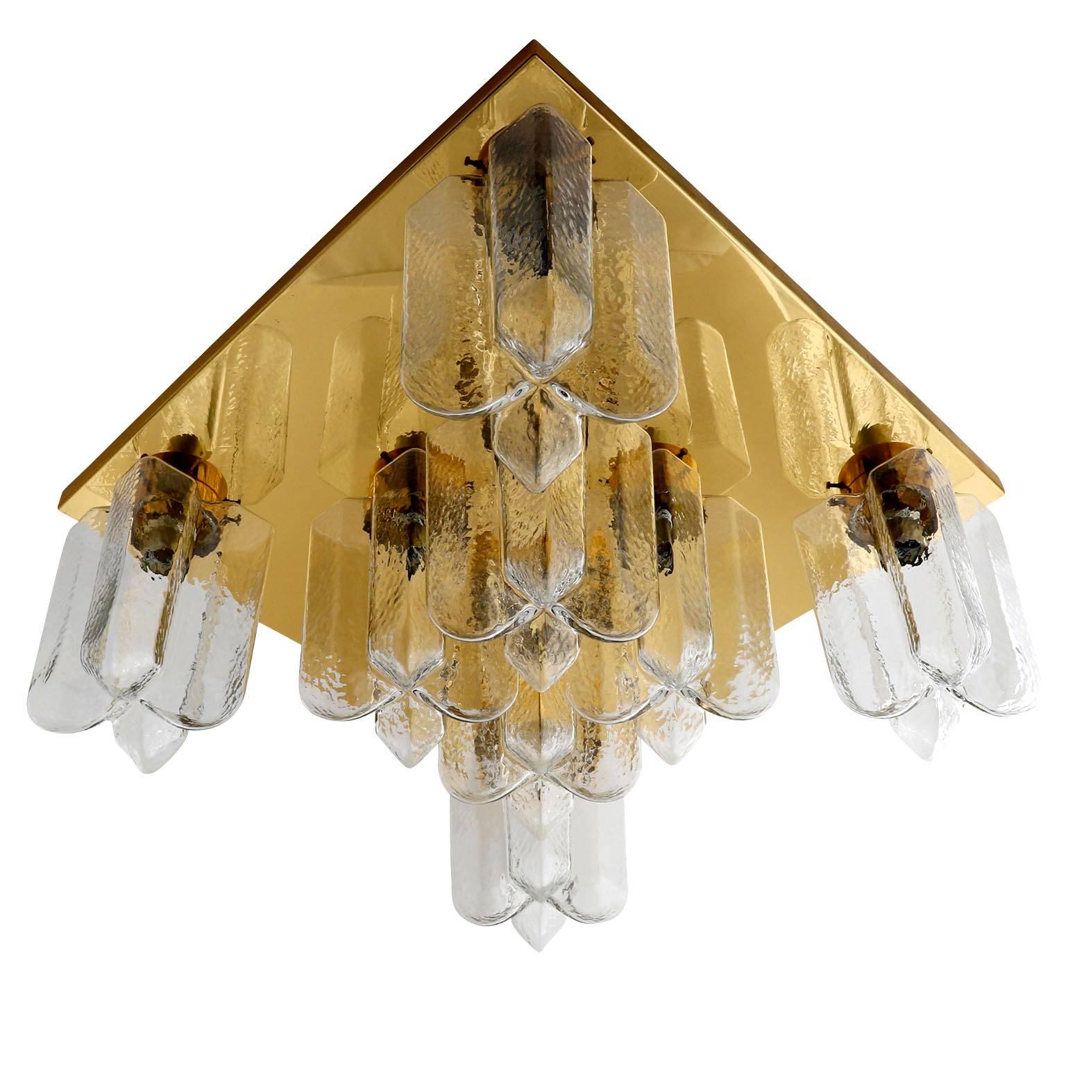 Large Kalmar Flush Mount Light or Sconce, Brass Glass, 1970 In Good Condition In Hausmannstätten, AT