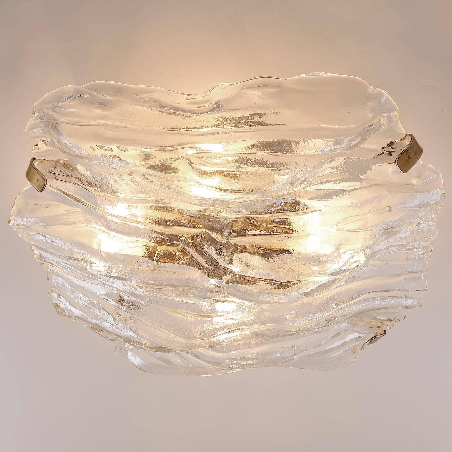 Large Kalmar Flush Mount or Wall Light, Murano Glass Brass, 1970 For Sale 1