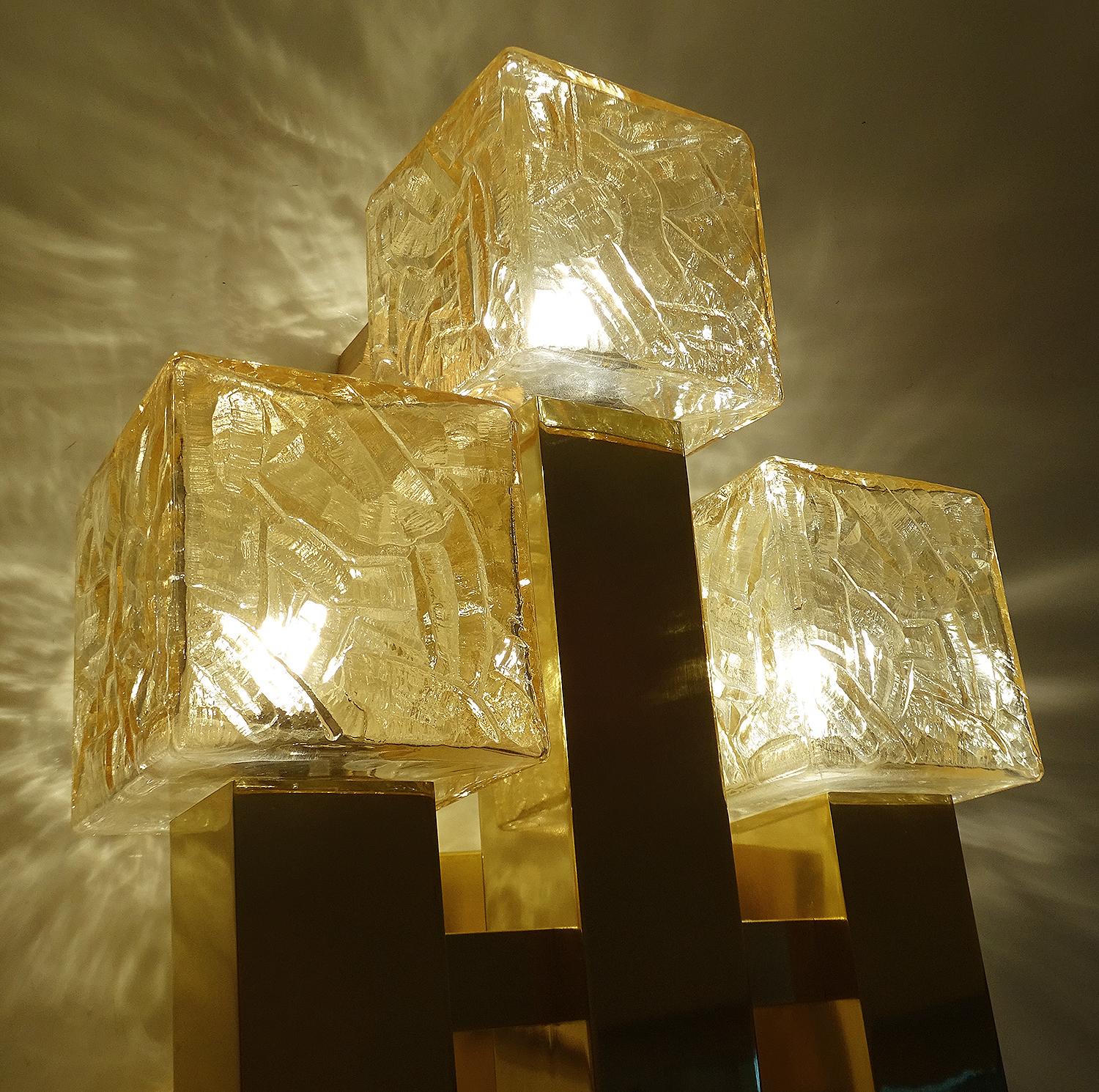 Mid Century Kalmar Glass Brass Mirror Vanity Sconce, Gio Ponti Era For Sale 6