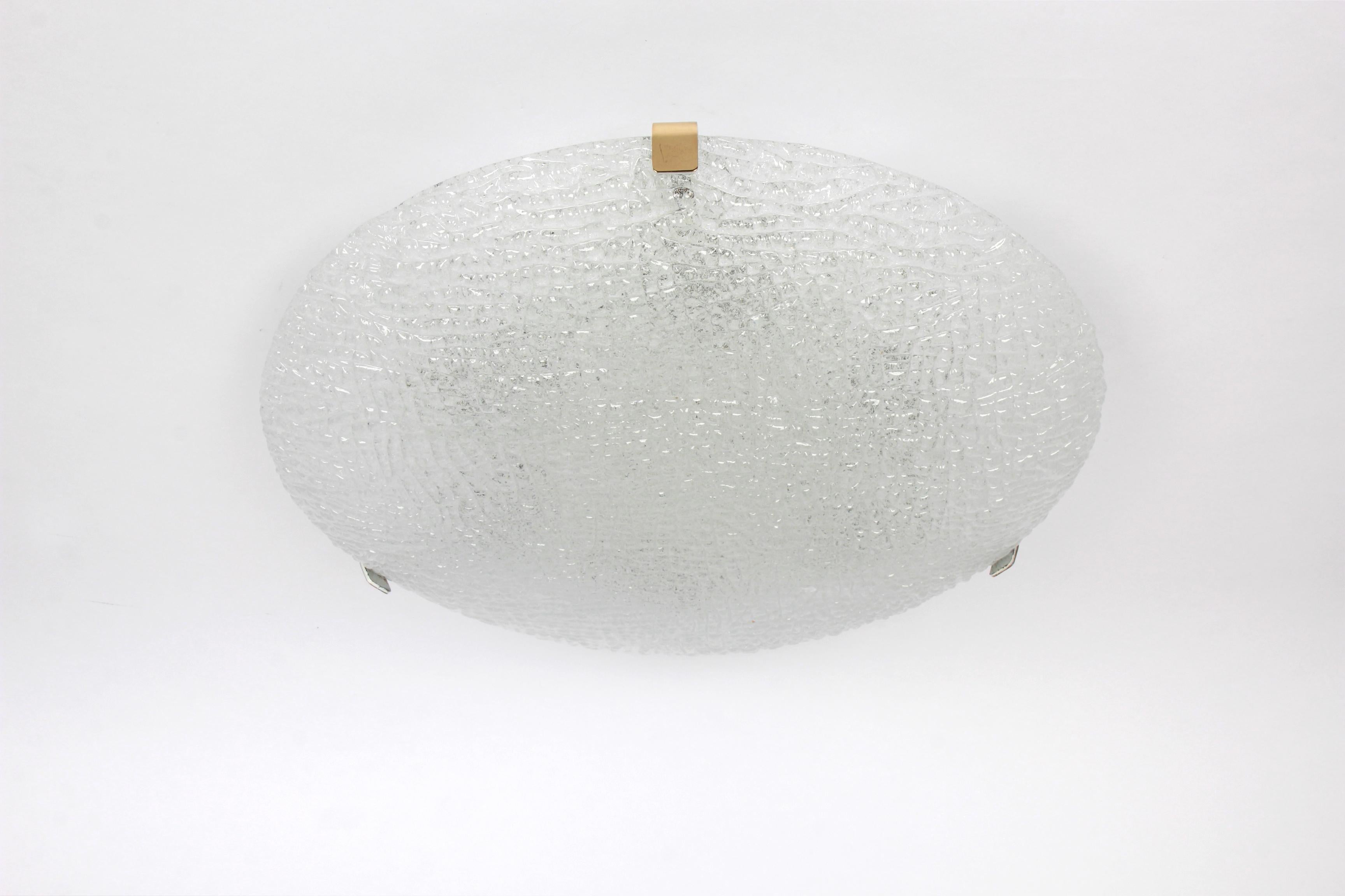 Mid-Century Modern 1 of 2 Large Kalmar Ice Glass Flush Mount, Austria, 1960s For Sale
