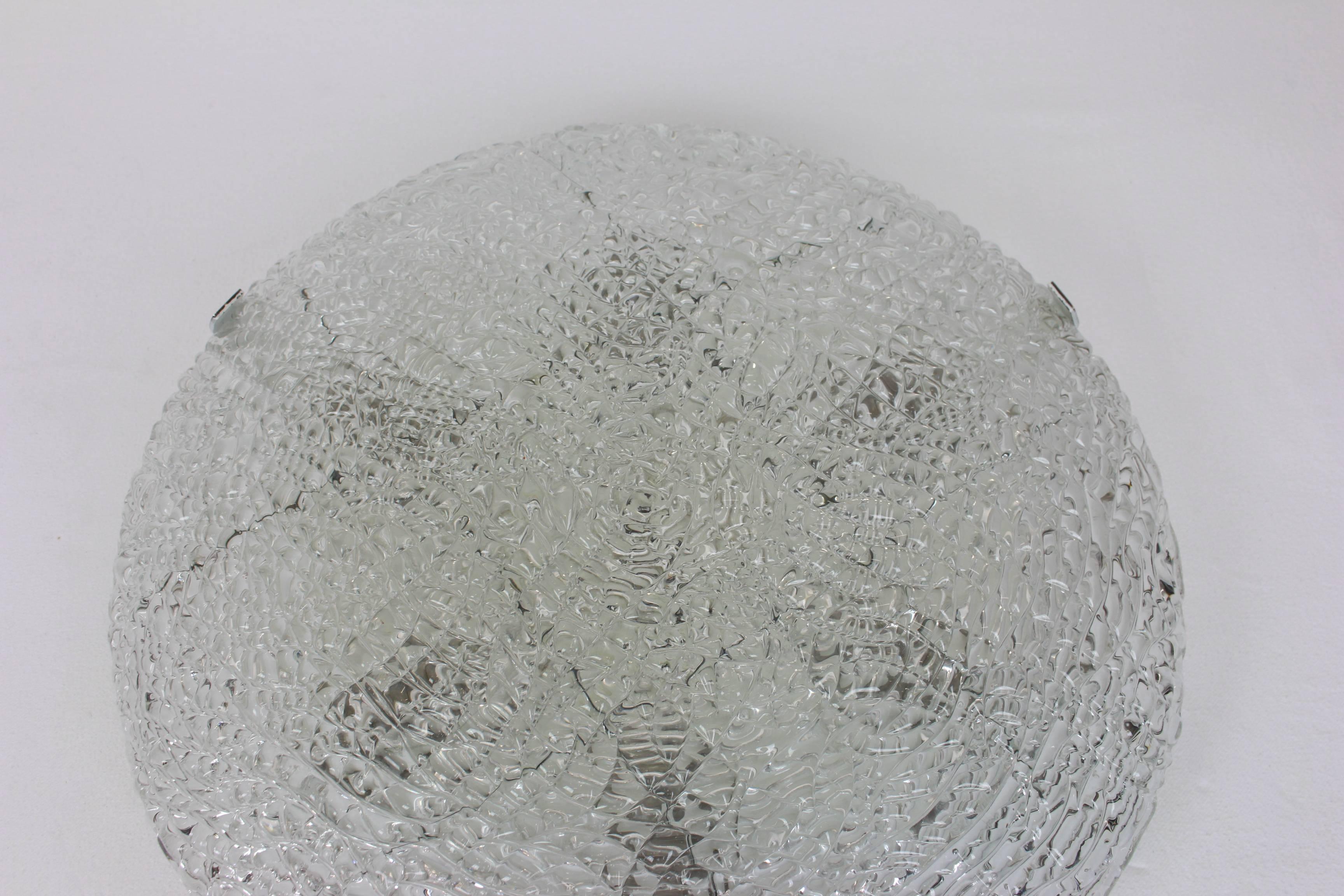 Large Kalmar Ice Glass Flushmount, Austria, 1960s In Good Condition For Sale In Aachen, NRW