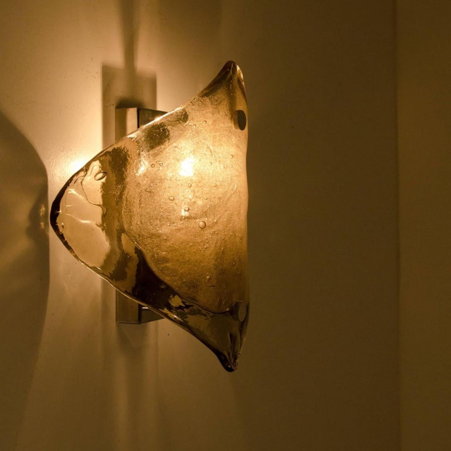 Large Kalmar Murano Smoke Glass Sconces or Wall Lights, 1970s In Good Condition For Sale In Rijssen, NL
