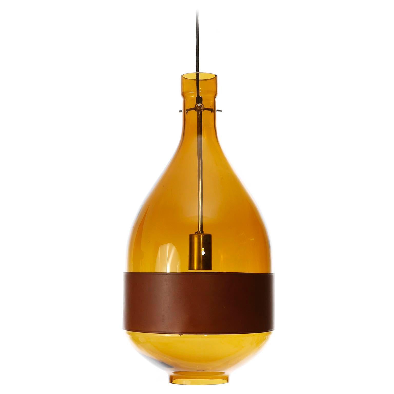 Large Kalmar Pendant Light, Amber Glass Leather, 1970