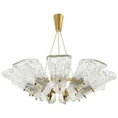 Large Kalmar Pendant Light or Chandelier, Brass Glass, 1960