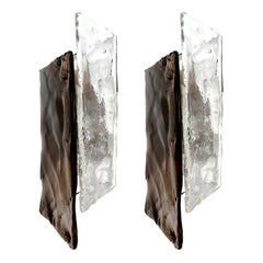 Large Kalmar Sconces, Smoked and Clear Glass, Nickel, 1970