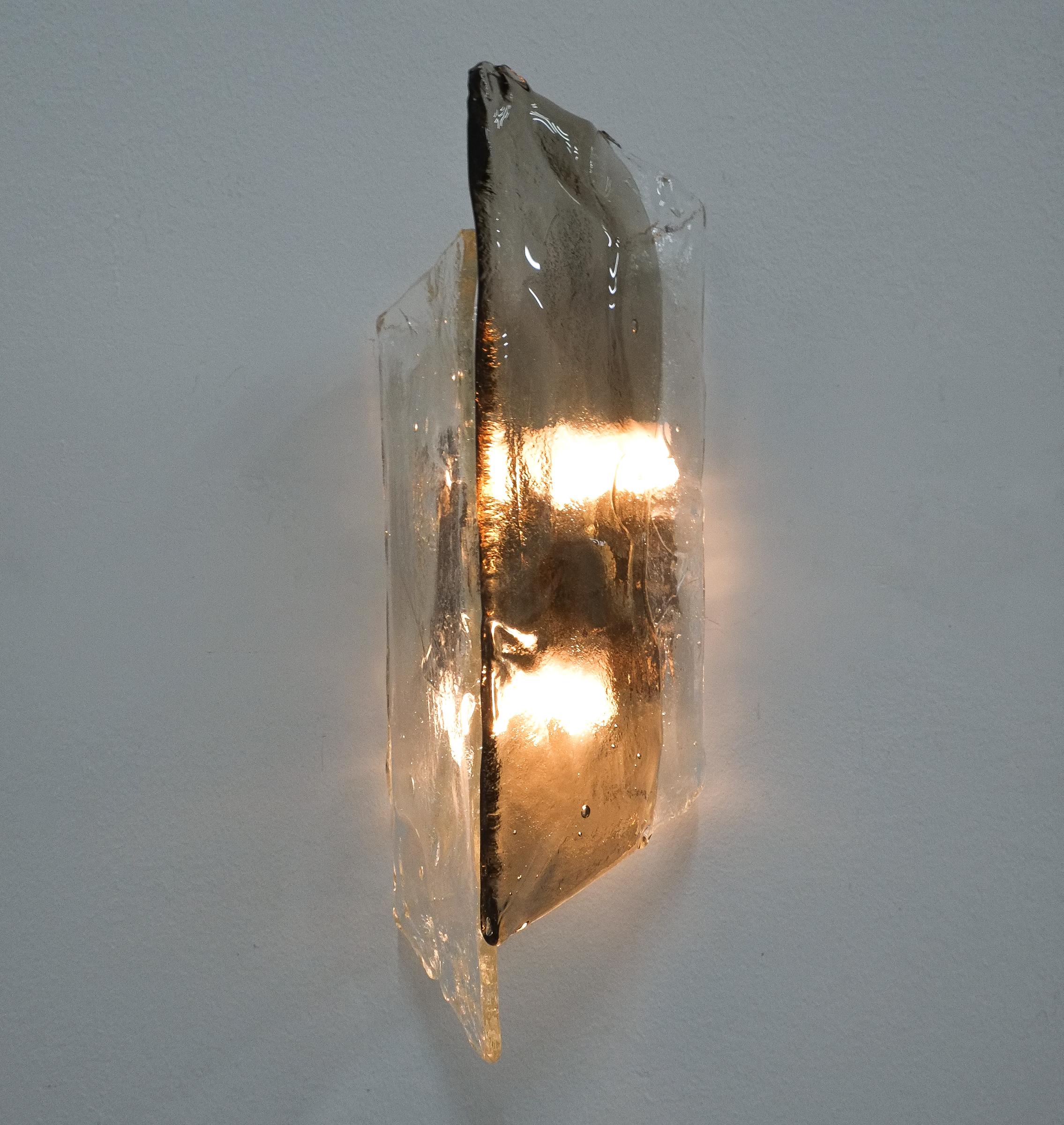 Large Kalmar Smoked Thick Clear Glass Sconces, 1970 In Good Condition In Vienna, AT