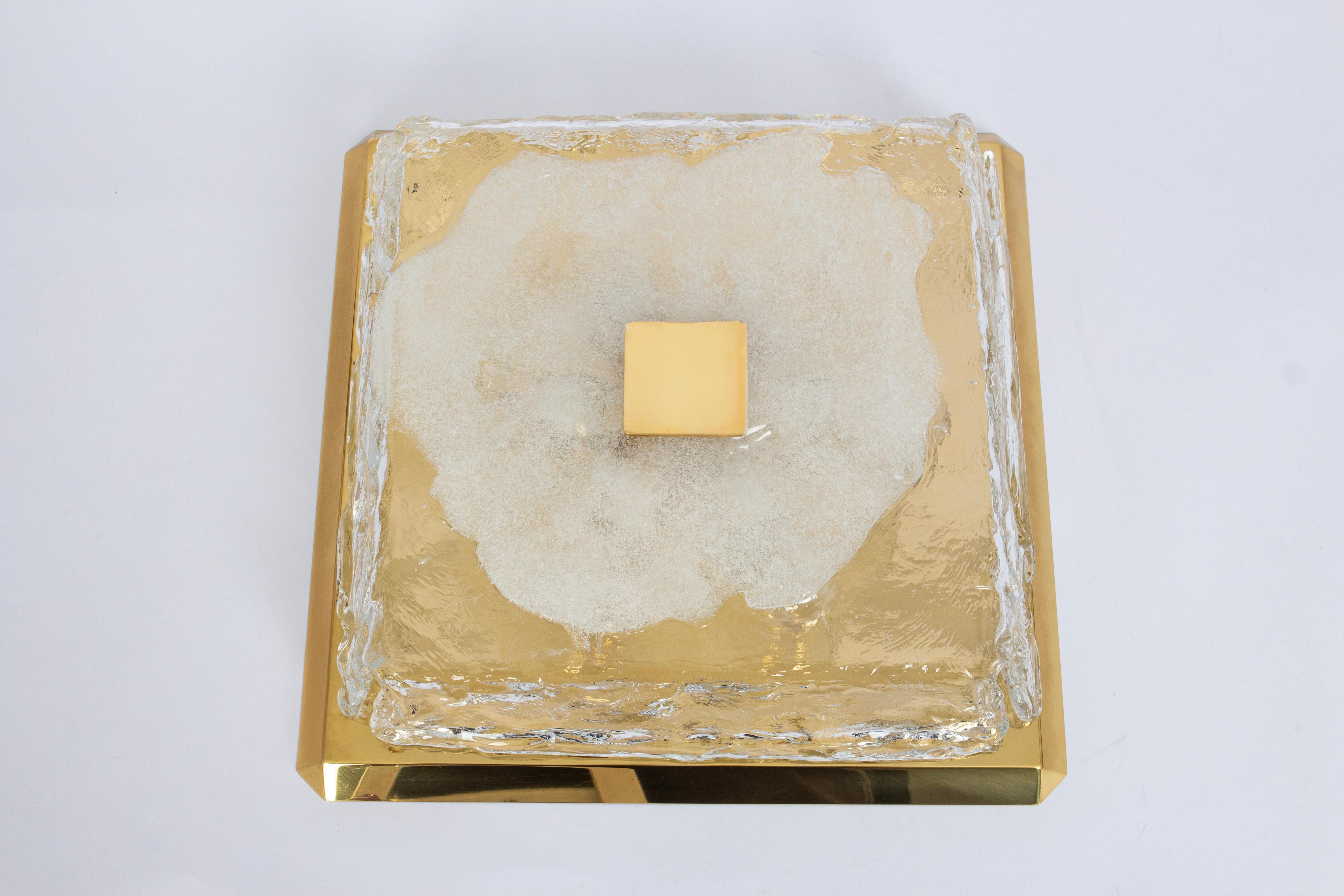 Mid-Century Modern 1 of 2 Large Kalmar Square Flushmount Murano Organic Glass, Austria, 1960s For Sale
