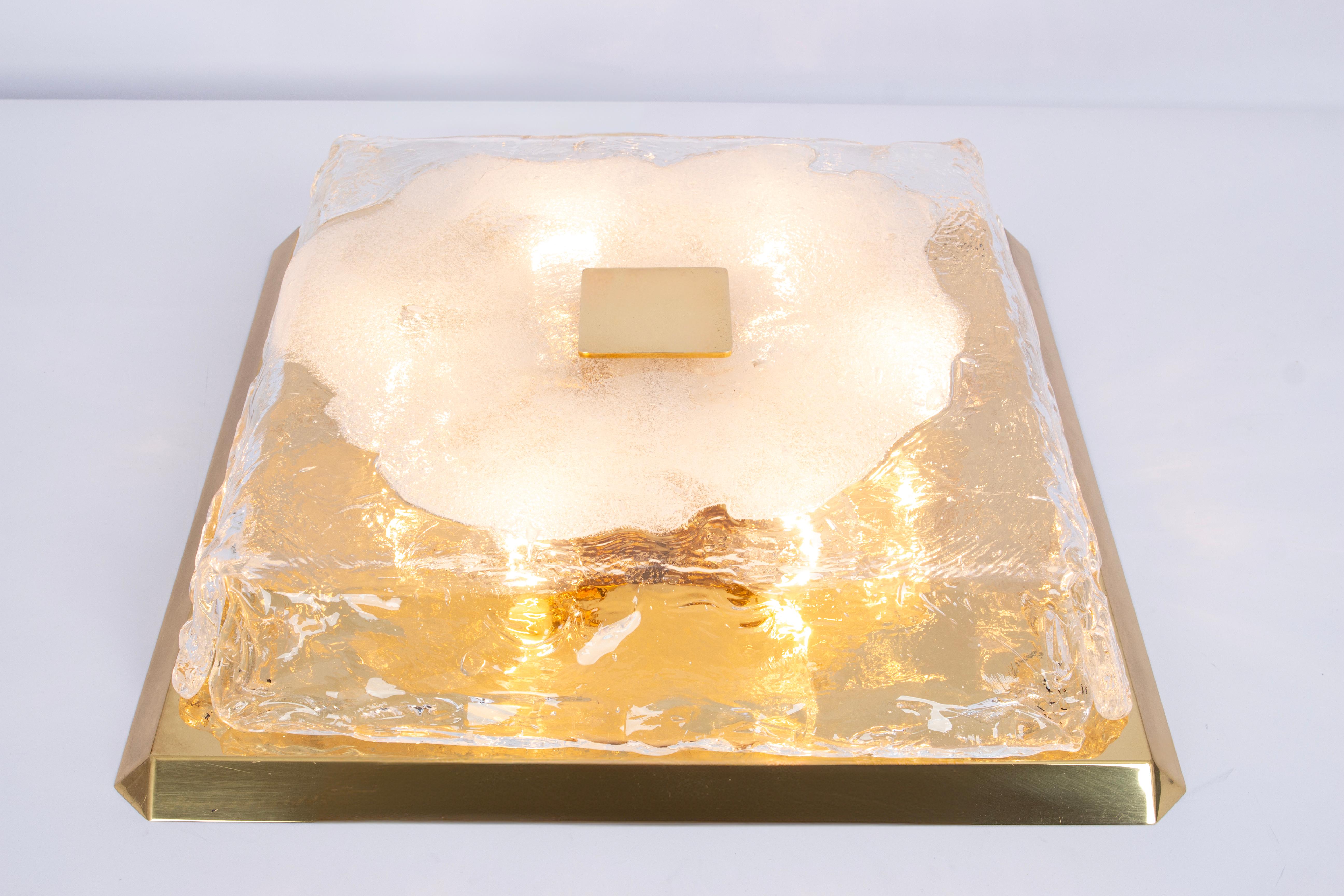 Brass 1 of 2 Large Kalmar Square Flushmount Murano Organic Glass, Austria, 1960s For Sale