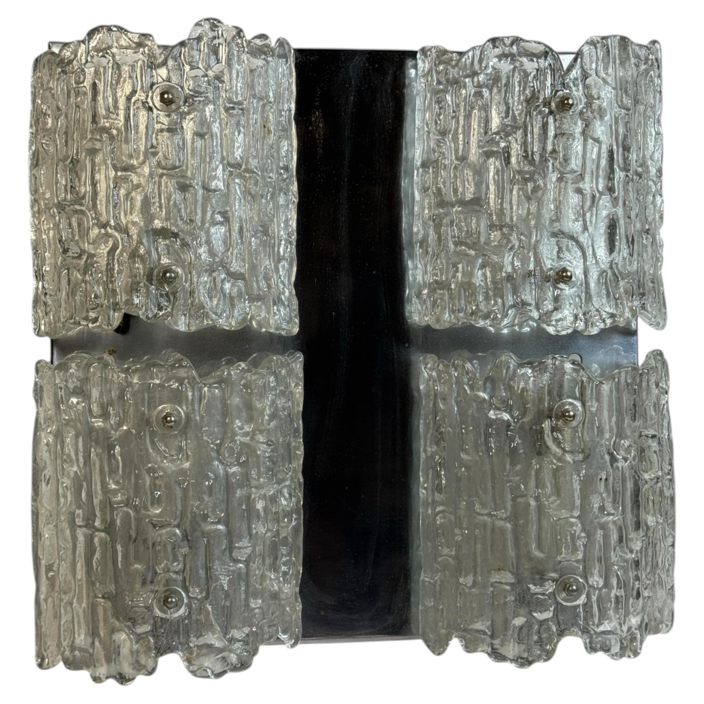 Large Kalmar Textured Ice Glass Sconce, Austria, 1960s For Sale