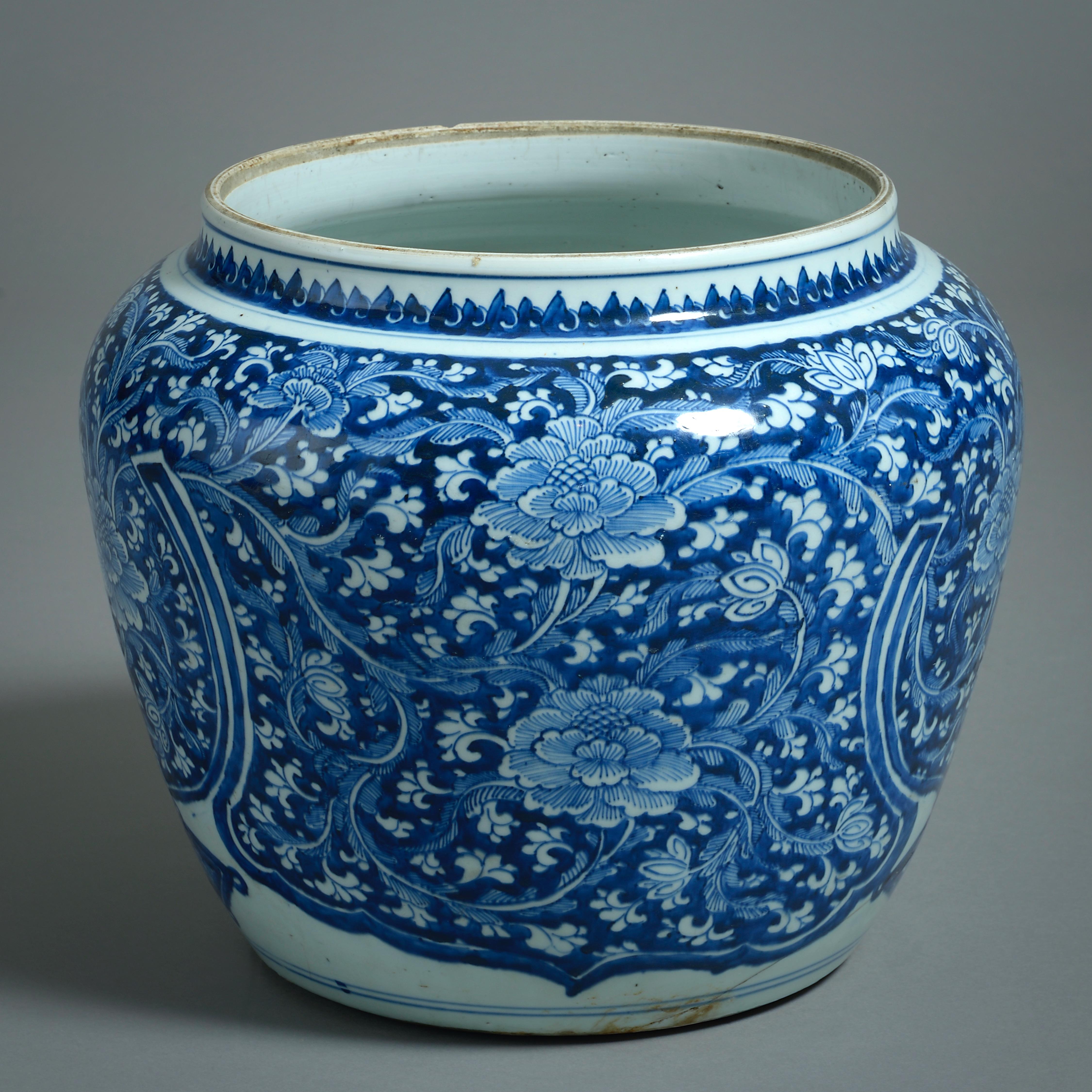 Ceramic Large Kangxi Blue-and-White Jar For Sale
