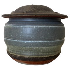 Large Karen Karnes Wood Fired Cut Lid Stoneware Pottery Jar