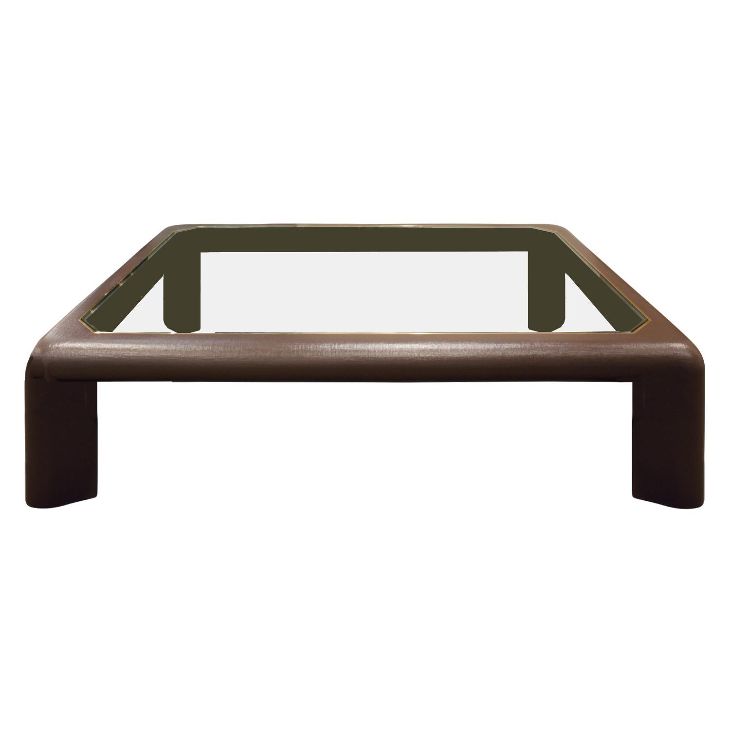 Large Karl Springer "Mark II Coffee Table" in Lacquered Linen, 1980s