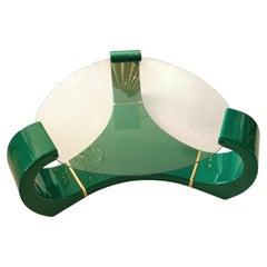 Large Karl Springer style postmodern green lacquer & gold coffee table USA 1980s