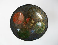 Grand bol en papier mâché peint à la main et doré au Cachemire - Inde - Début du 20e siècle