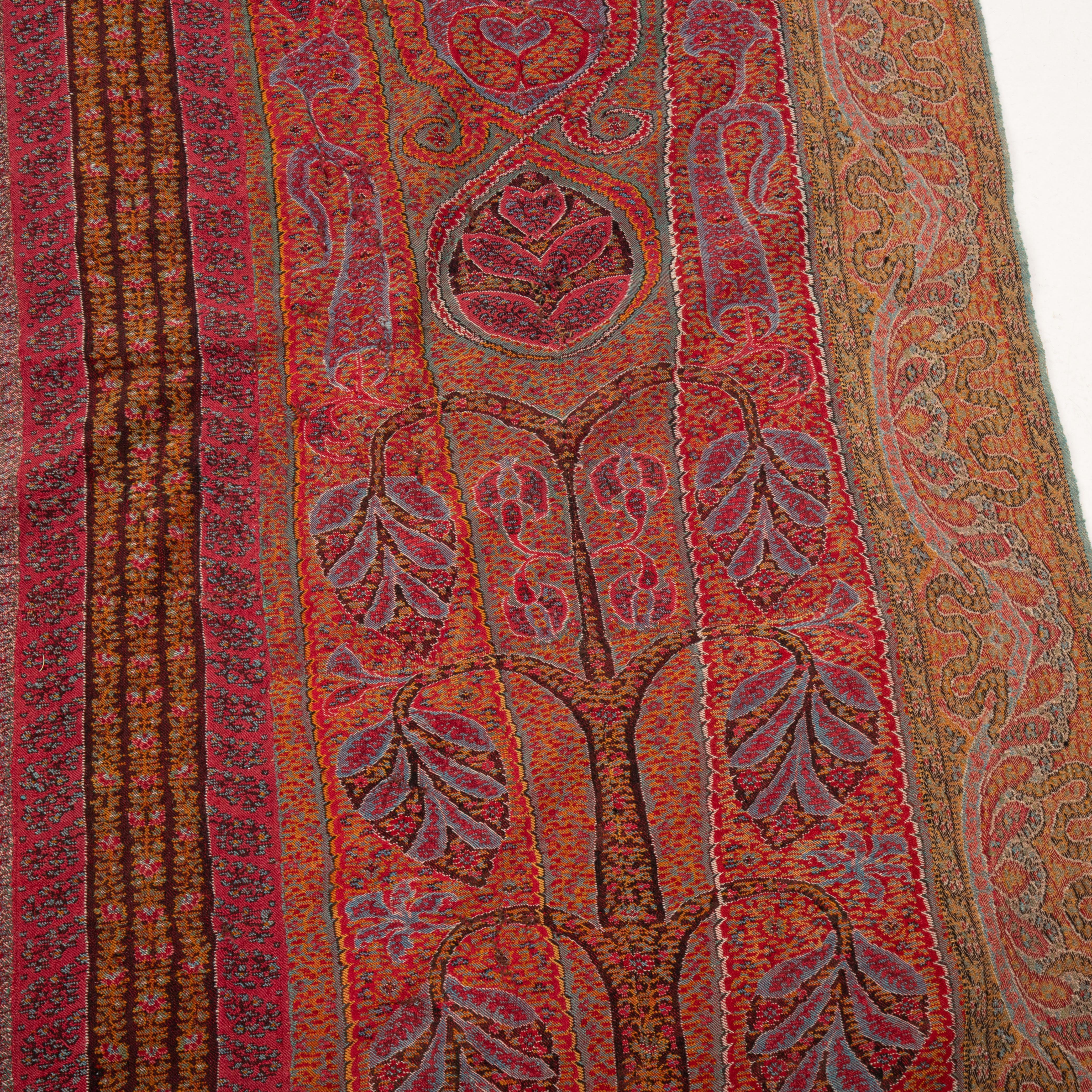 Wool Large Kashmir Shawl, India, 19th C For Sale