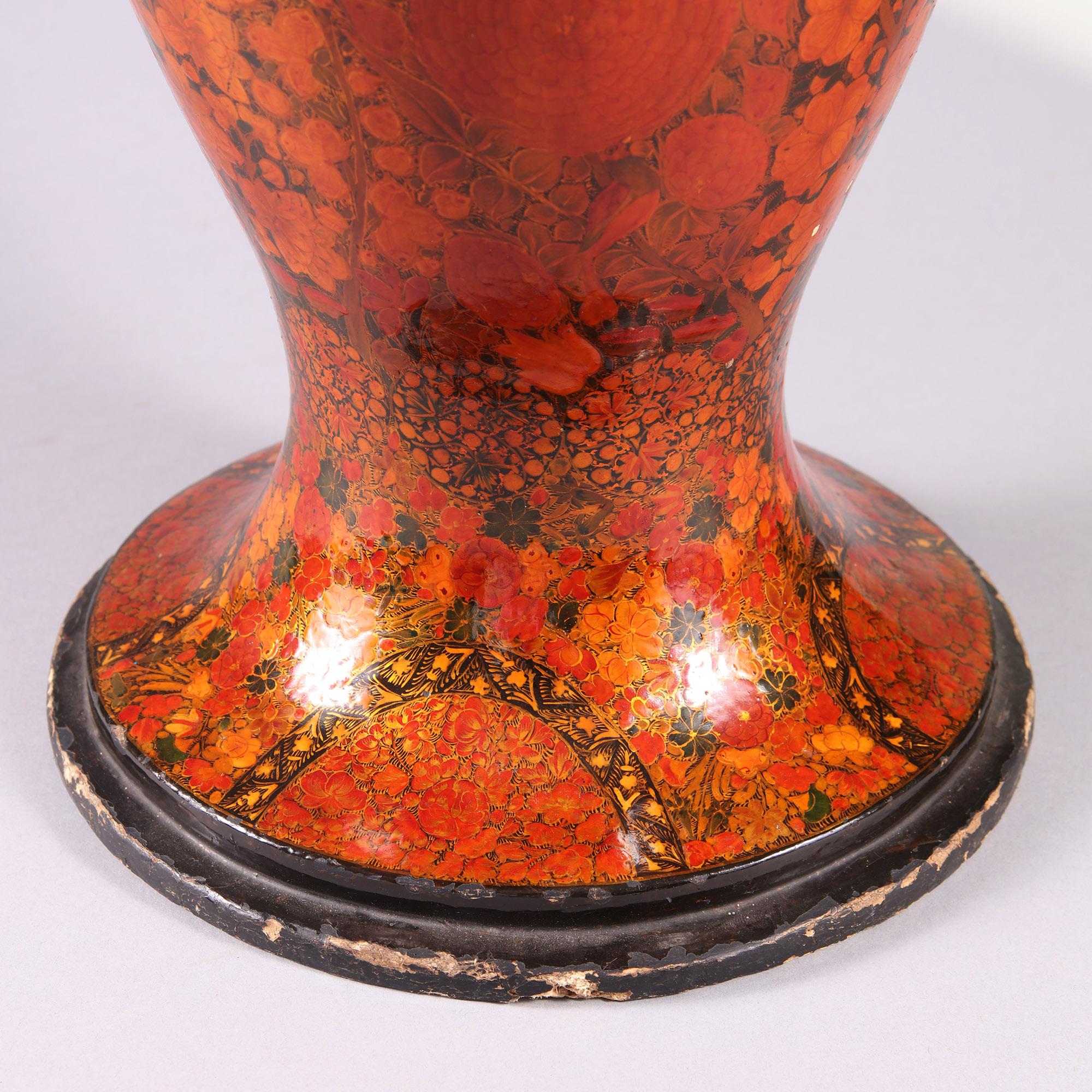 Indian Large Kashmiri Lacquer Vase Mounted as a Table Lamp  