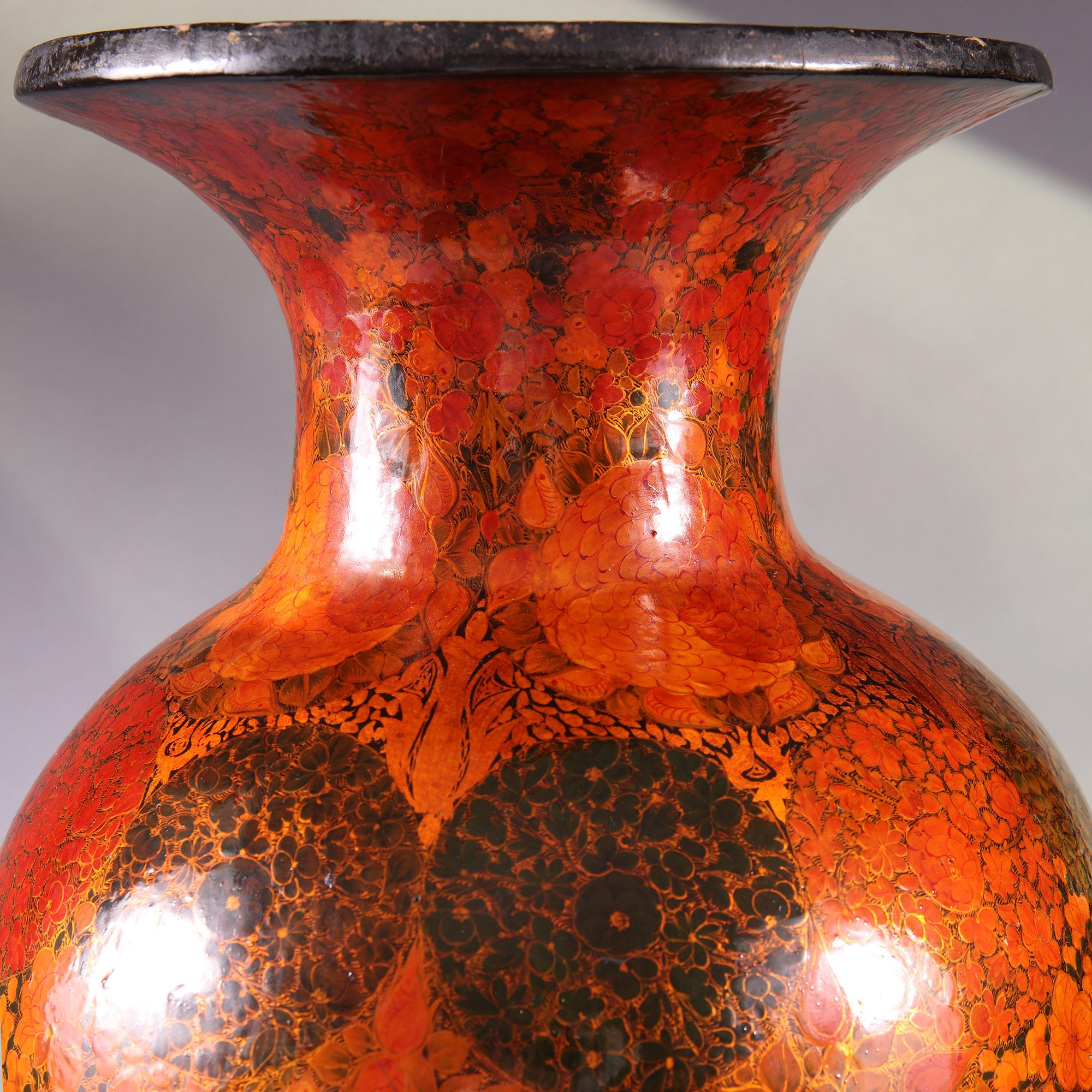 20th Century Large Kashmiri Lacquer Vase Mounted as a Table Lamp  