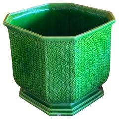 Large Kelly Green Ceramic Planter by Bassano of Italy