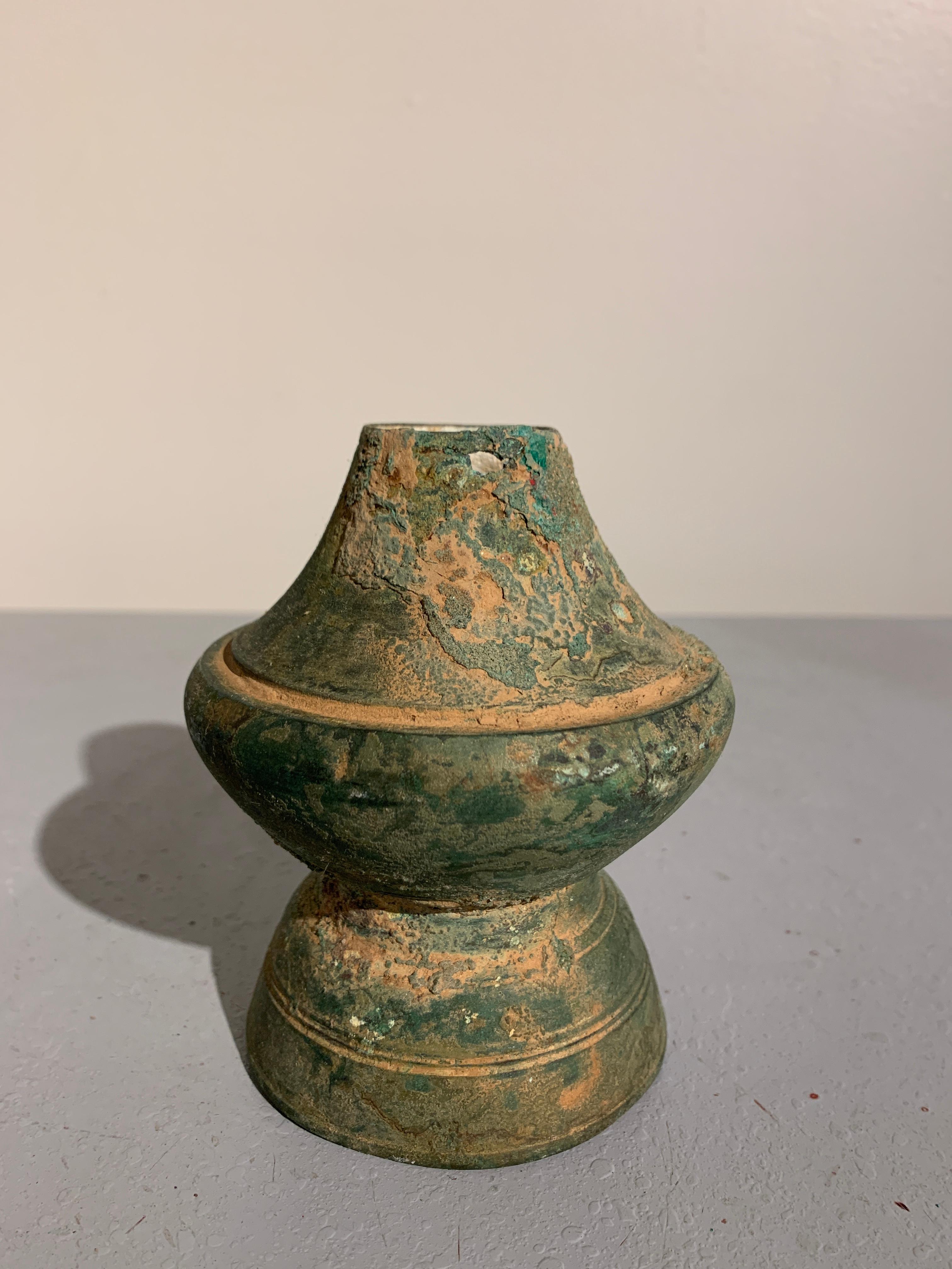 Cast Large Khmer Bronze Stupa-Form Lime Pot, Angkor Period, 12th-14th Century