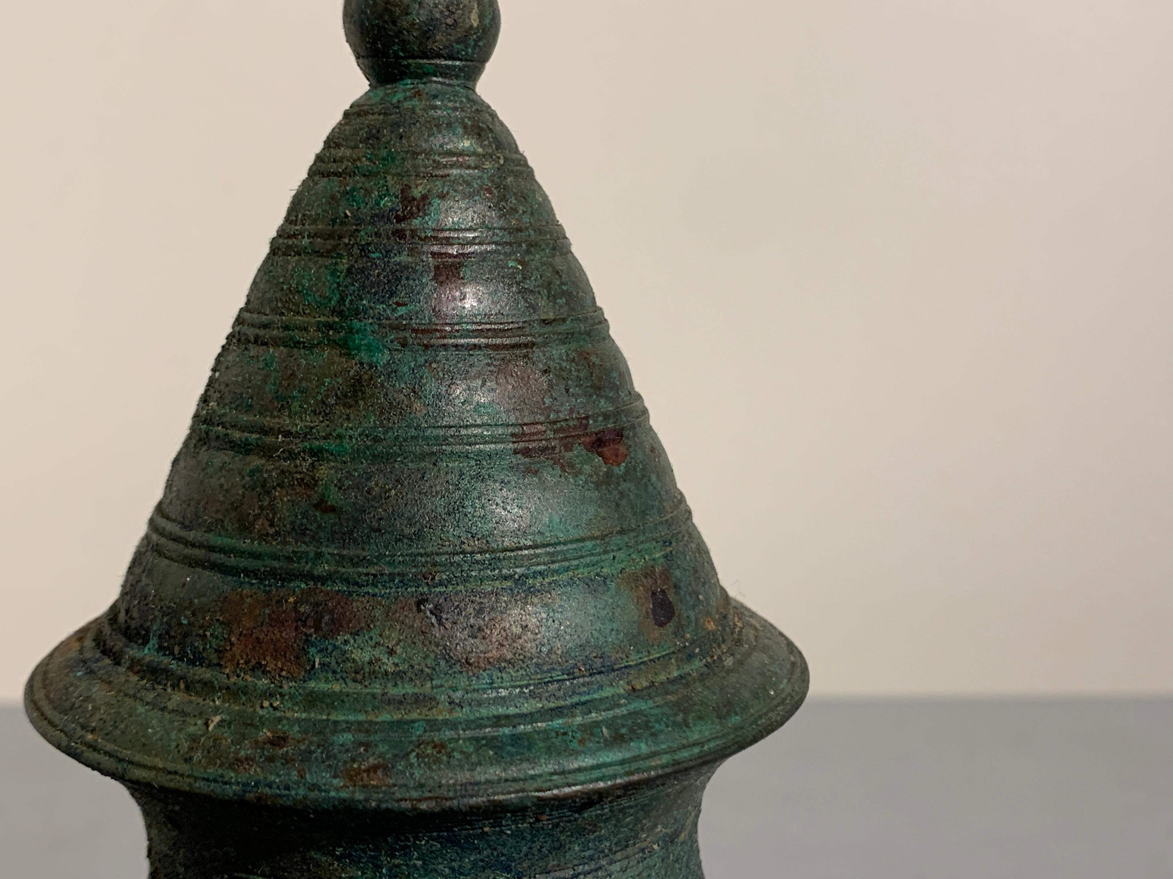 Large Khmer Bronze Stupa-Form Lime Pot, Angkor Period, 12th-14th Century 2