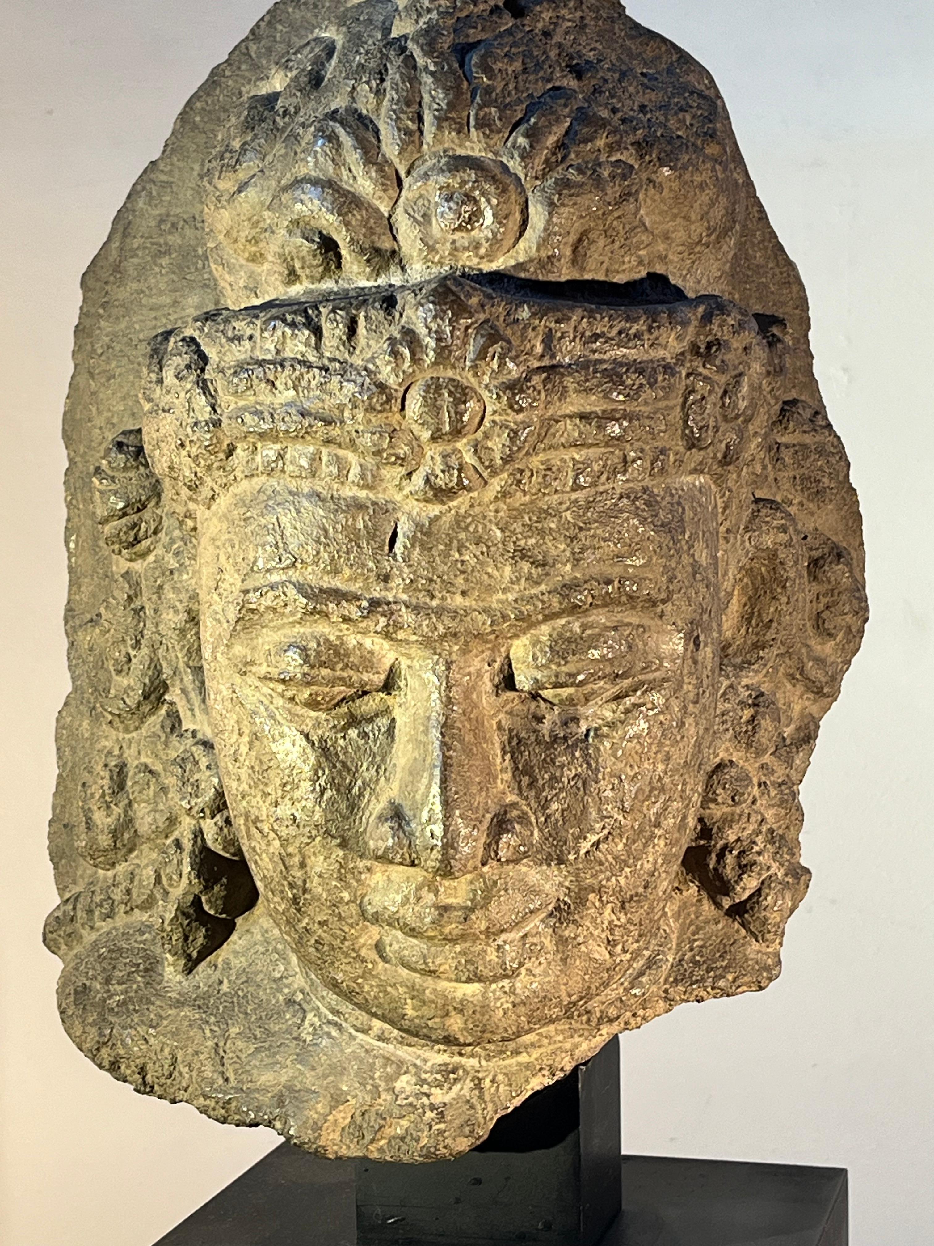 Cambodian Large Khmer Buddha Head In Stone, Angkor Period