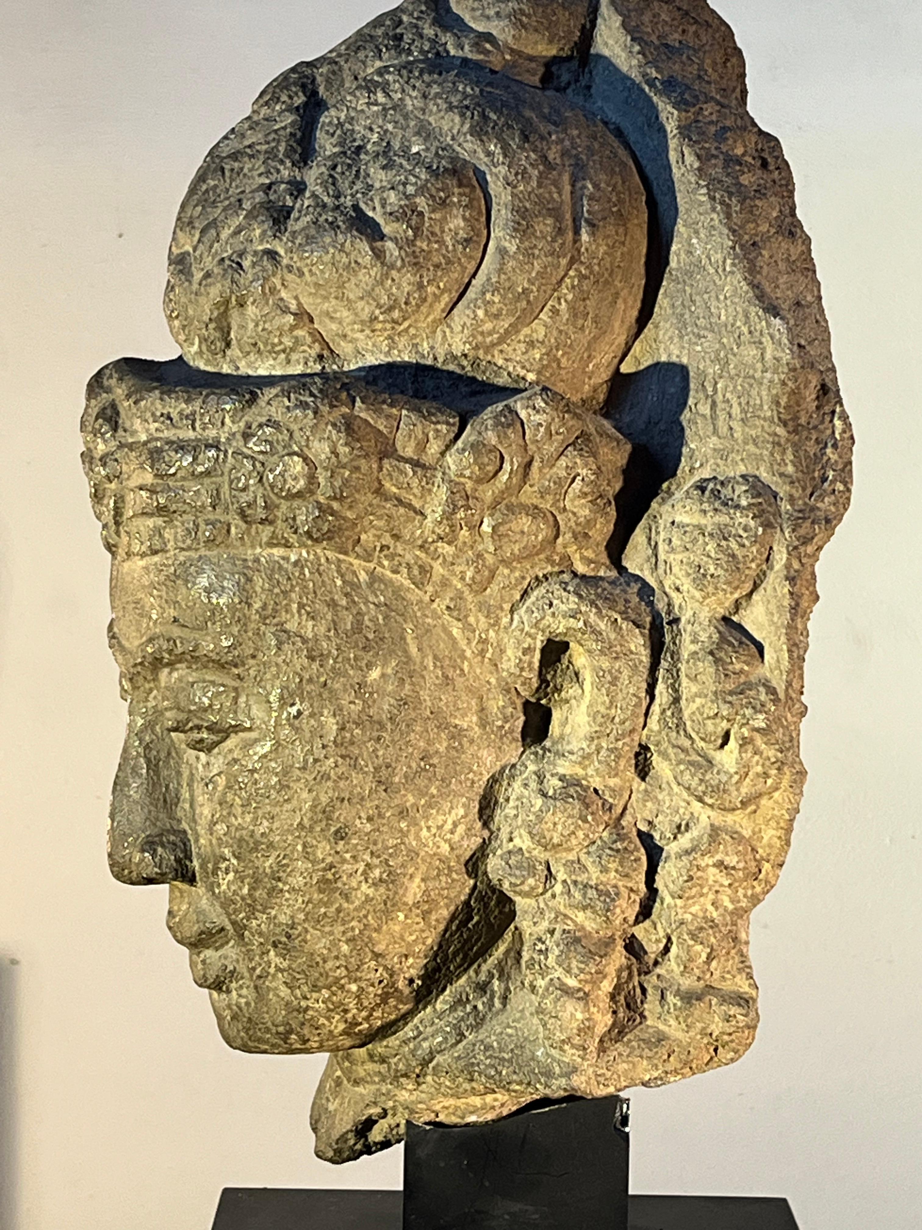 18th Century and Earlier Large Khmer Buddha Head In Stone, Angkor Period