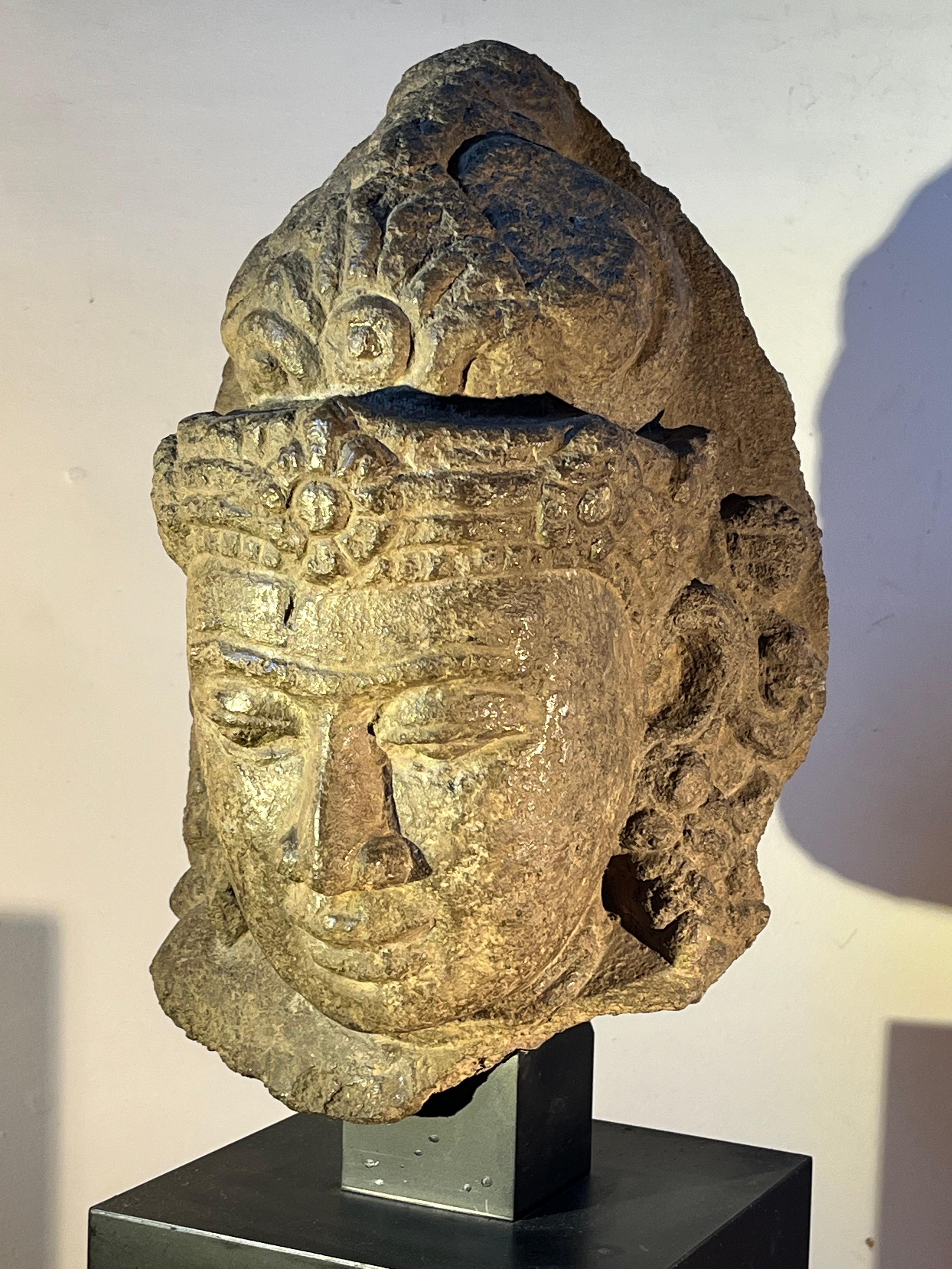 Large Khmer Buddha Head In Stone, Angkor Period 1