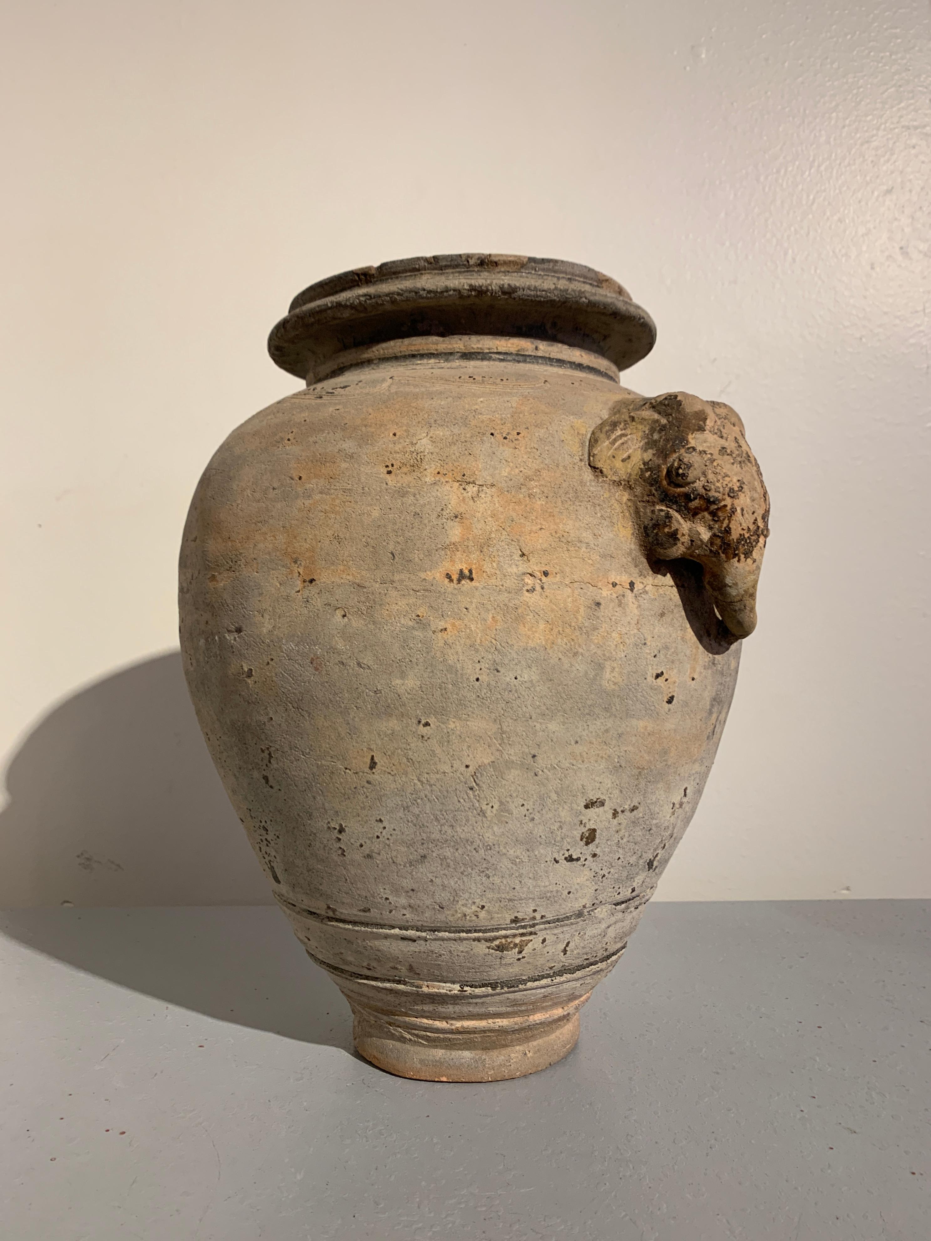 18th Century and Earlier Large Khmer Pottery Vessel with Elephant Head and Tail, 16th Century, Cambodia