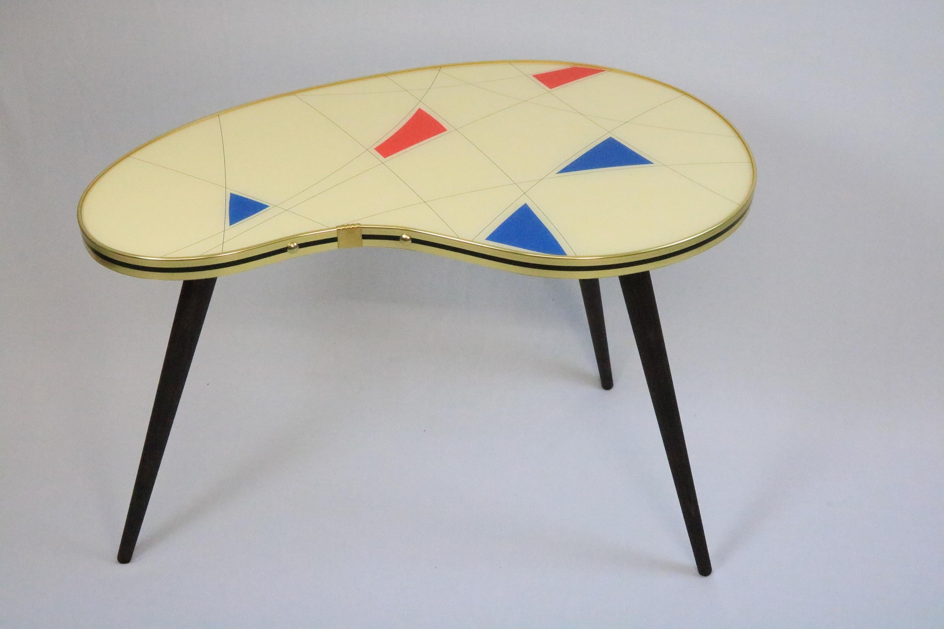 German Large Kidney Shaped Side Table, vintage 50s inspired, Geometric Pattern For Sale