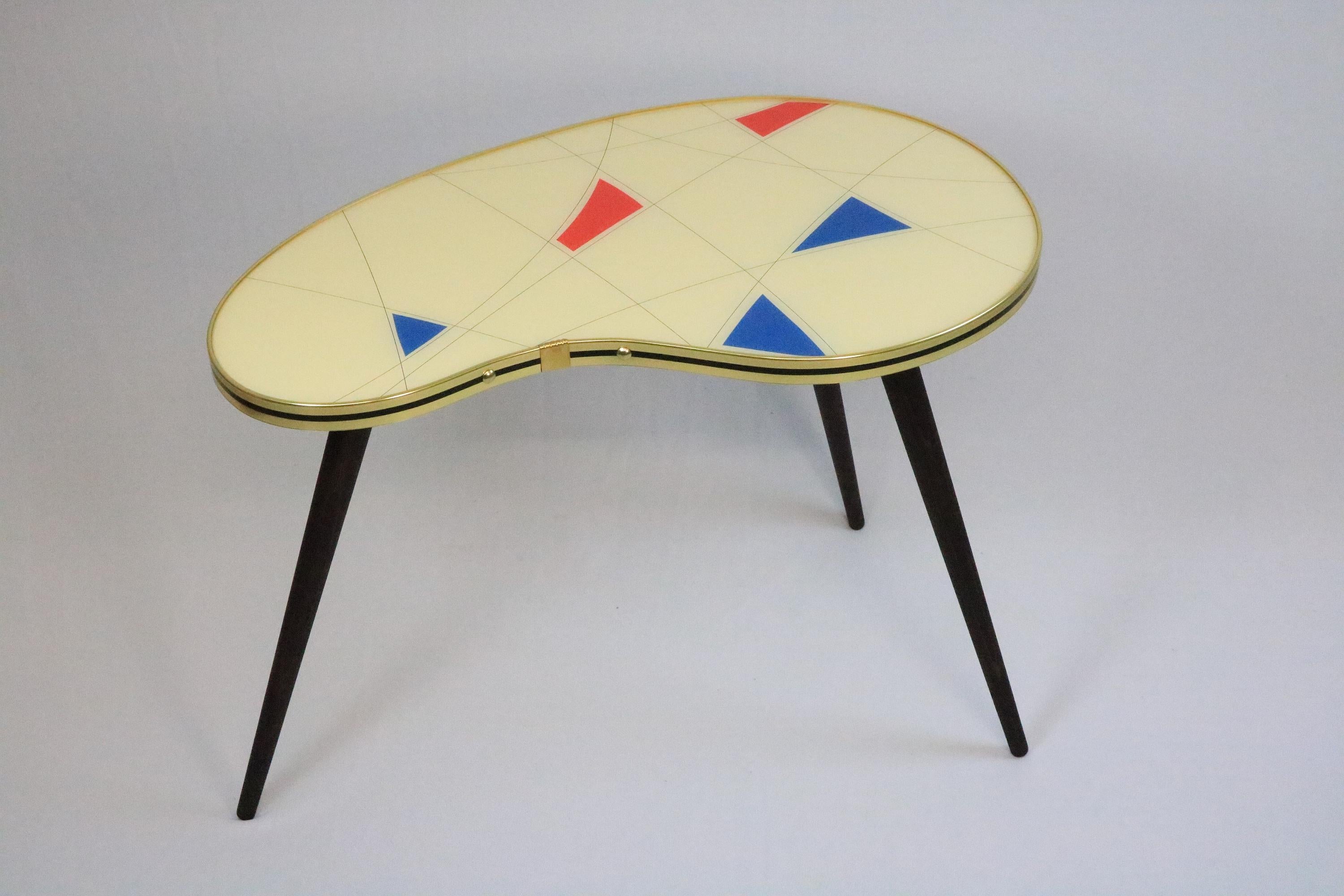 Hand-Crafted Large Kidney Shaped Side Table, vintage 50s inspired, Geometric Pattern For Sale