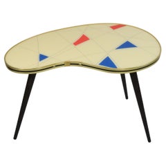 Large Kidney Shaped Side Table, vintage 50s inspired, Geometric Pattern