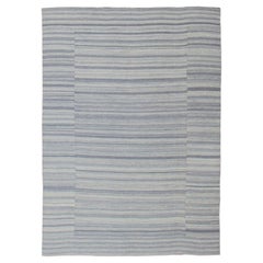 Large Kilim in Variegated gray, Silver, blue Strips with Modern Design