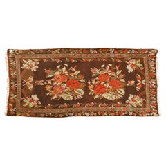 1950s Hand-Woven Caucasian Kilim Rug, Wool, Floral Aubusson Style