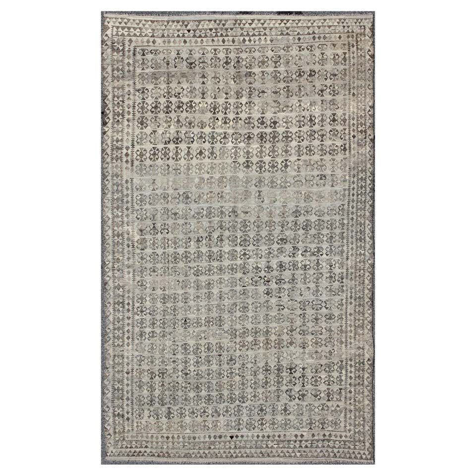 Rug and Kilim’s Contemporary Kilim in Blue Textural Stripes, White and ...