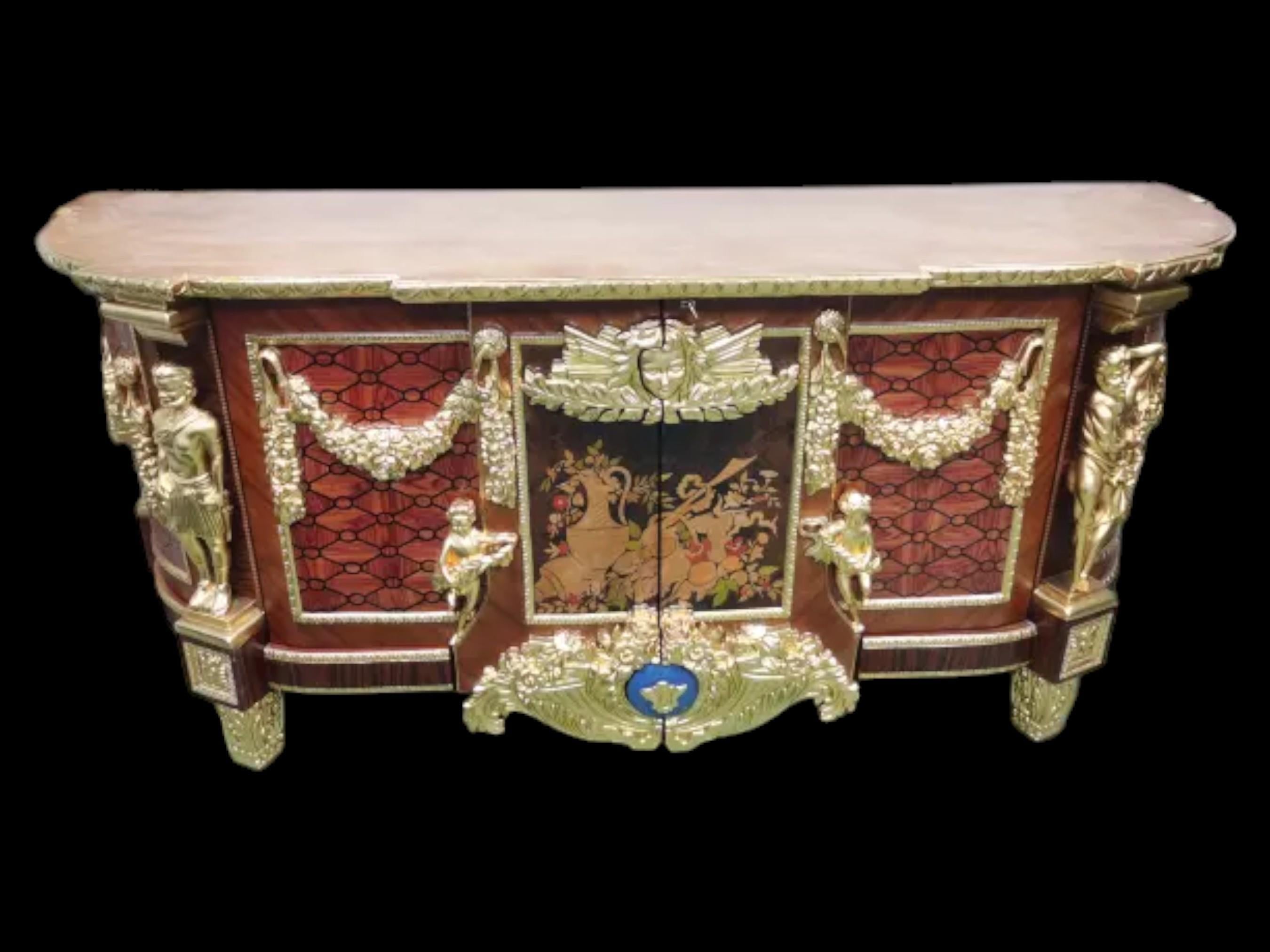 Baroque Large King Louis Figural Floral Ormolu Style Hand Carved Side Table