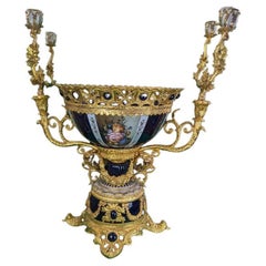 Large King Louis Style Cobalt Blue & Gold Gilted Floral Six Arm Candelabra Bowl