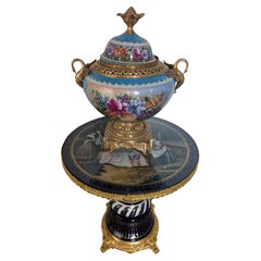 Large King Louis Style Floral Potpourri Bowl Swan Handled Center Piece