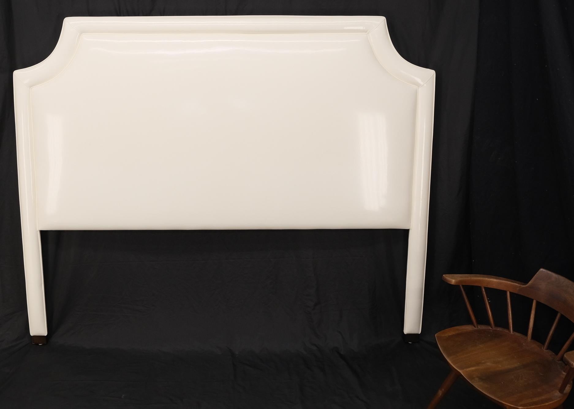 Large King Size White Patent Leather Headboard Bed Mint For Sale 1