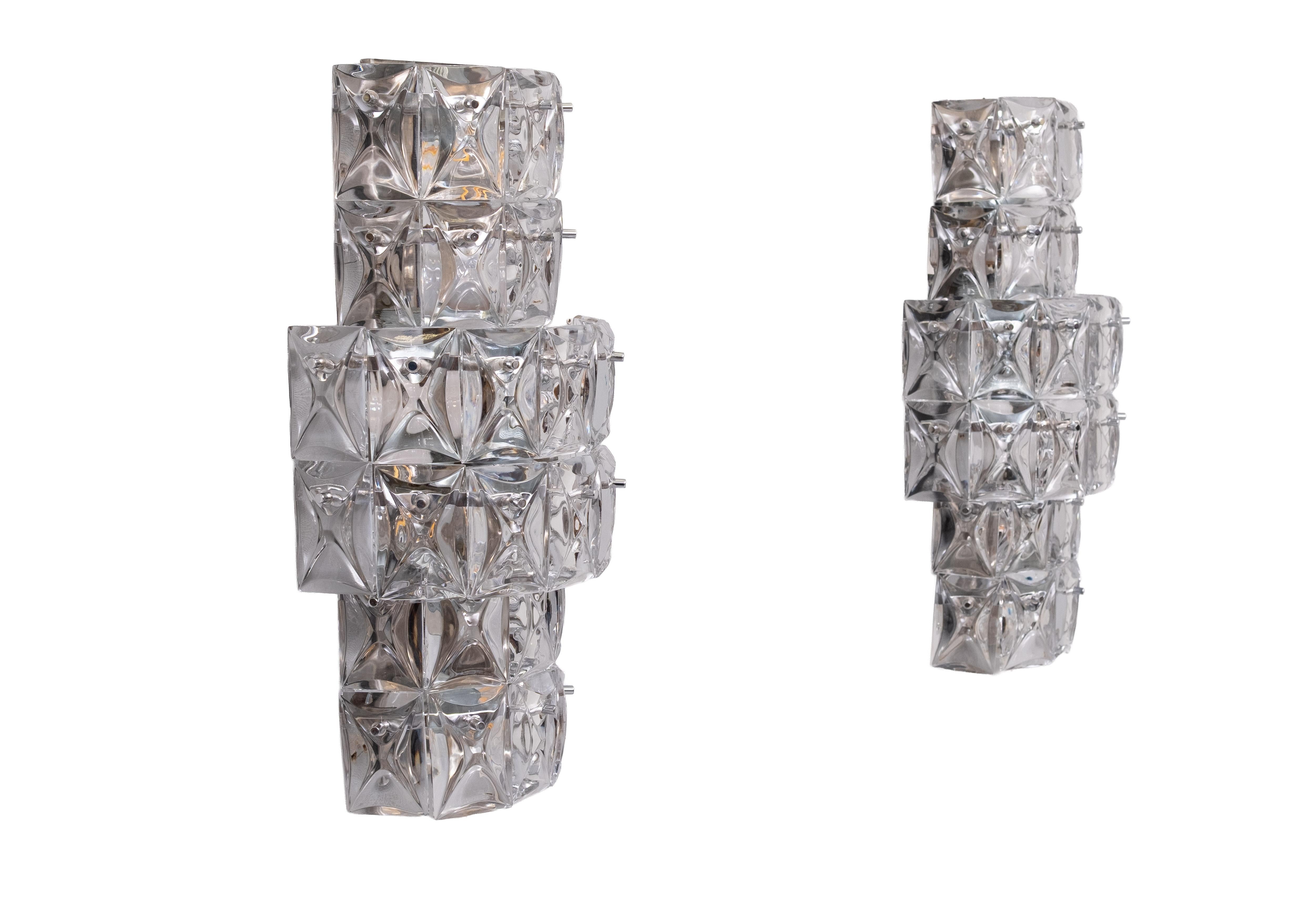 Große Kinkeldy Chrystal Glass Wandlampen 1970er Jahre Deutschland (Hollywood Regency) im Angebot