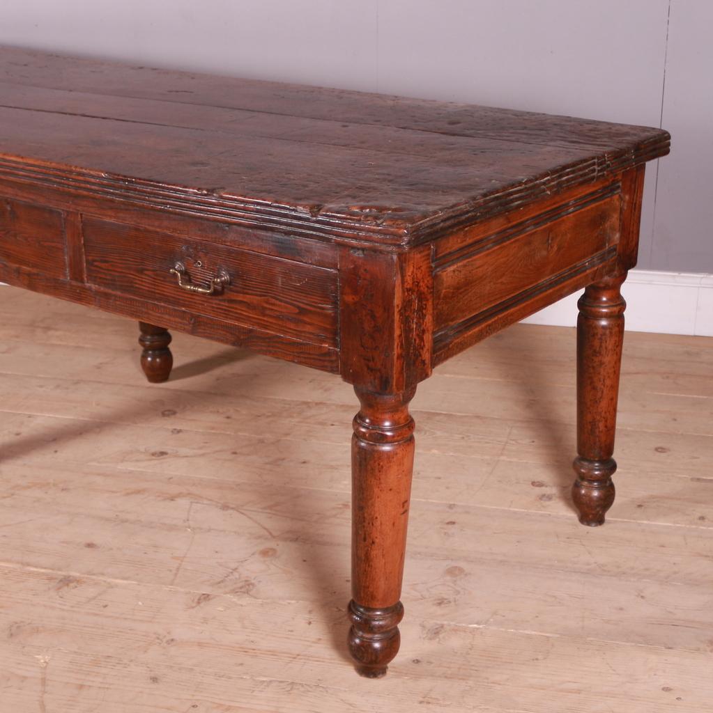 Large early 19th C elm and fruitwood kitchen preparation table. Amazing top. 1830.

Clearance is 21