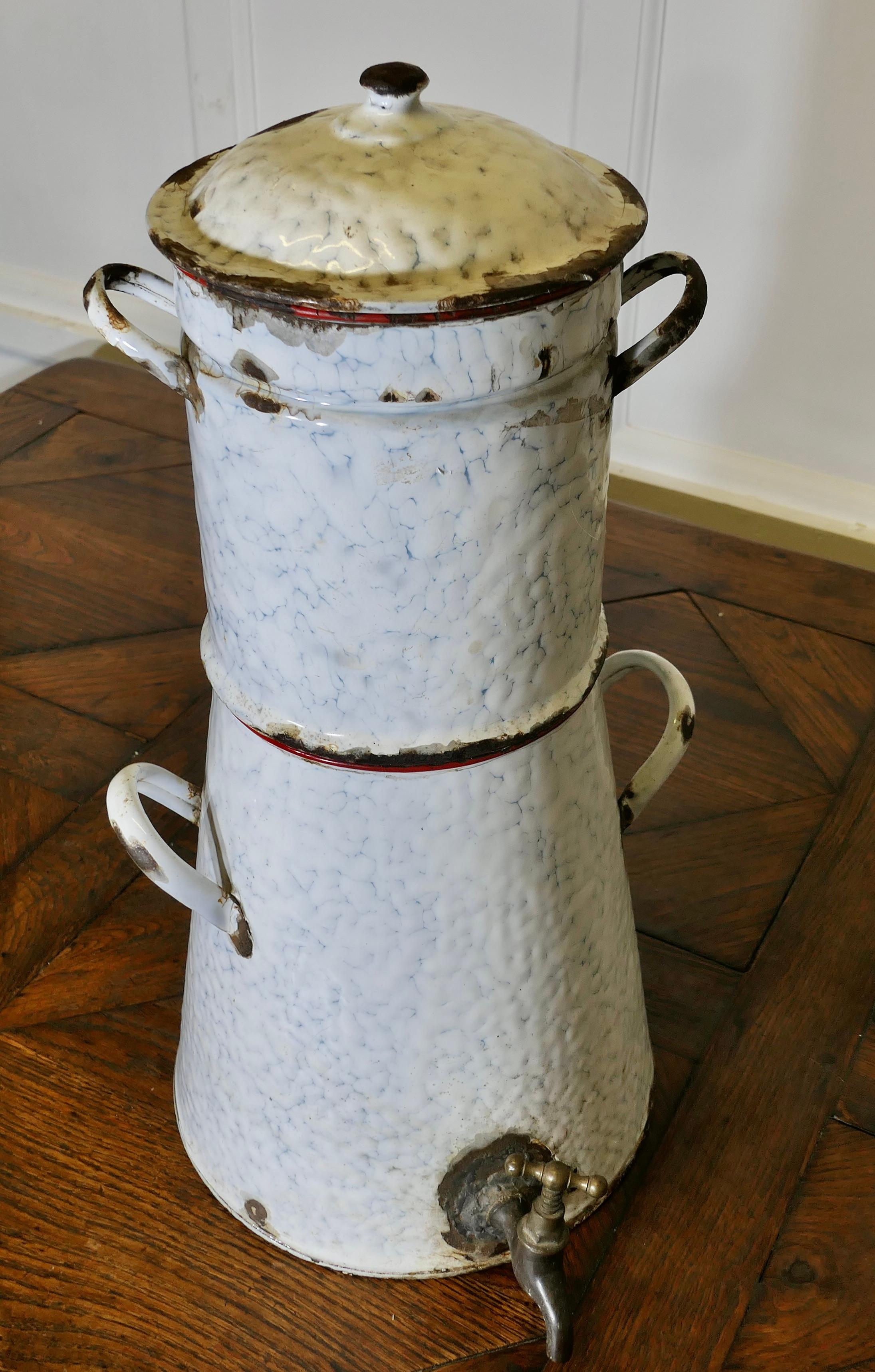 Early 20th Century Large Kitchen Range Enamel Coffee Urn Samovar