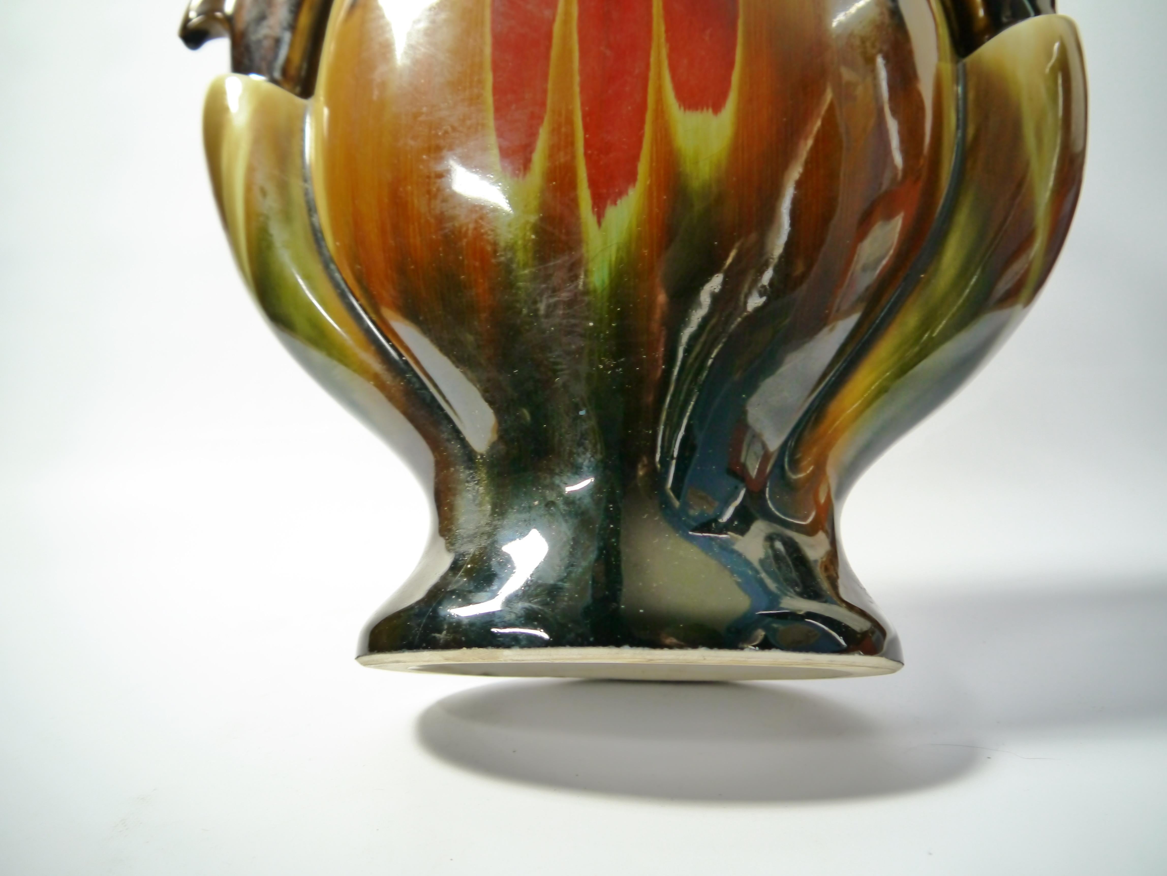 Large Kitschy Dolphin Ornamented Chinese Porcelain Vase, 1950s For Sale 5