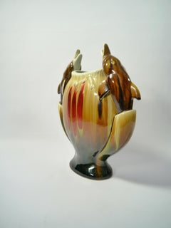 Large Kitschy Dolphin Ornamented Chinese Porcelain Vase, 1950s