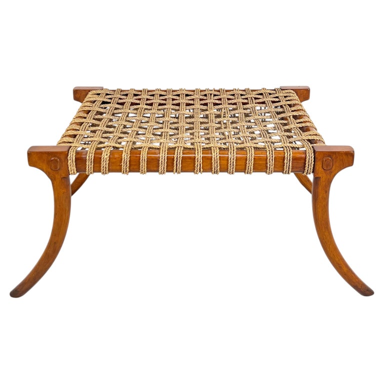 Large Klismos Style Bench With Sea Grass Woven Seat