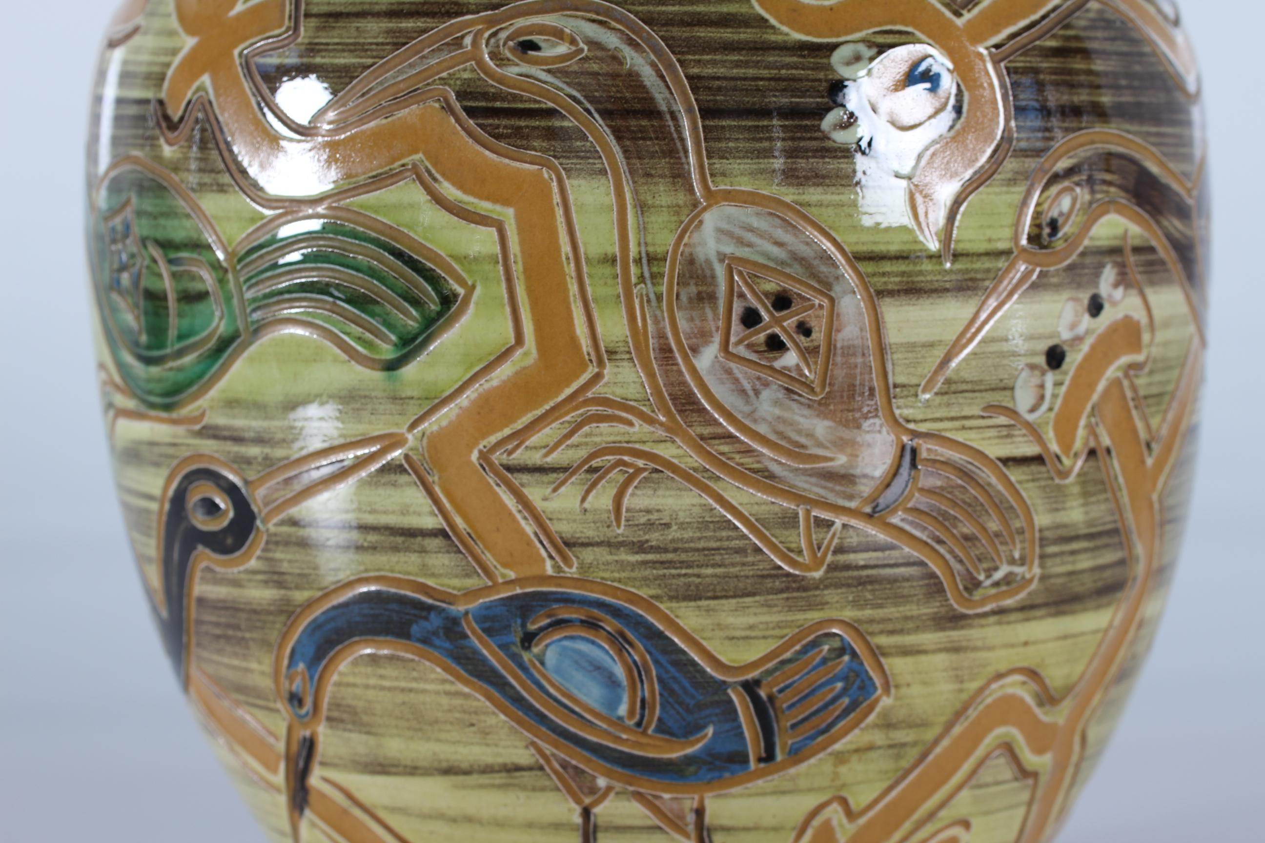 Glazed Large Knabstrup Ceramic Bird Floor Vase by Harald Folmer Gross Denmark 1940s