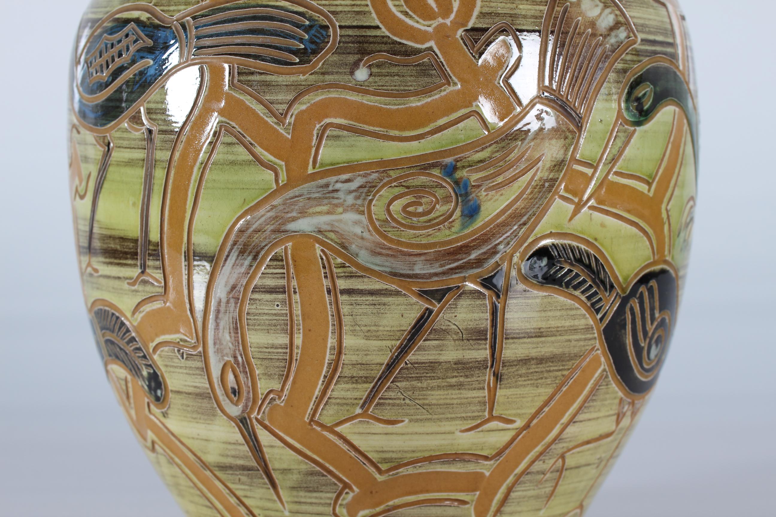 20th Century Large Knabstrup Ceramic Bird Floor Vase by Harald Folmer Gross Denmark 1940s