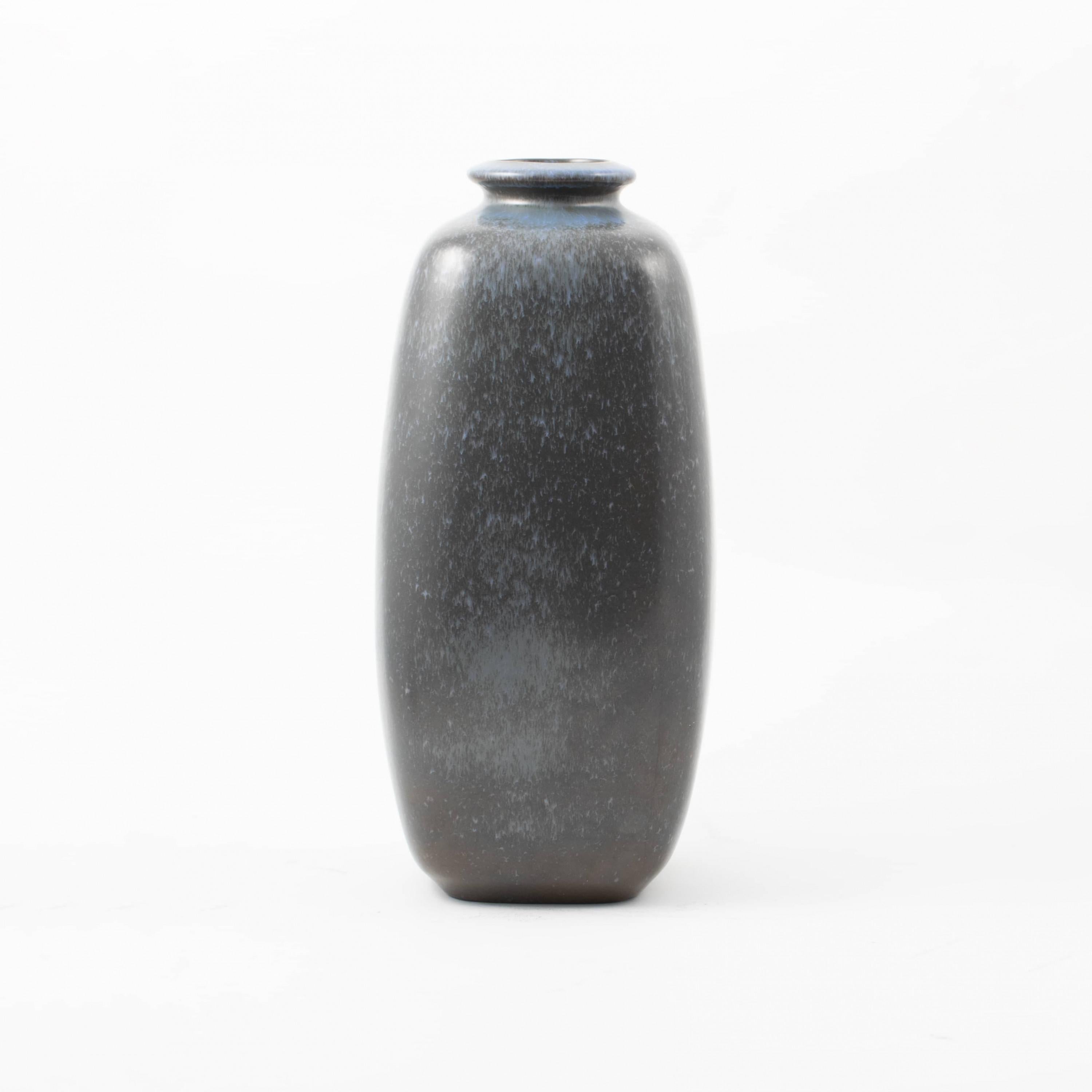 Scandinavian Modern Large Knabstrup Ceramic Vase, Glaze in Shades of Blue, Denmark Mid-Century