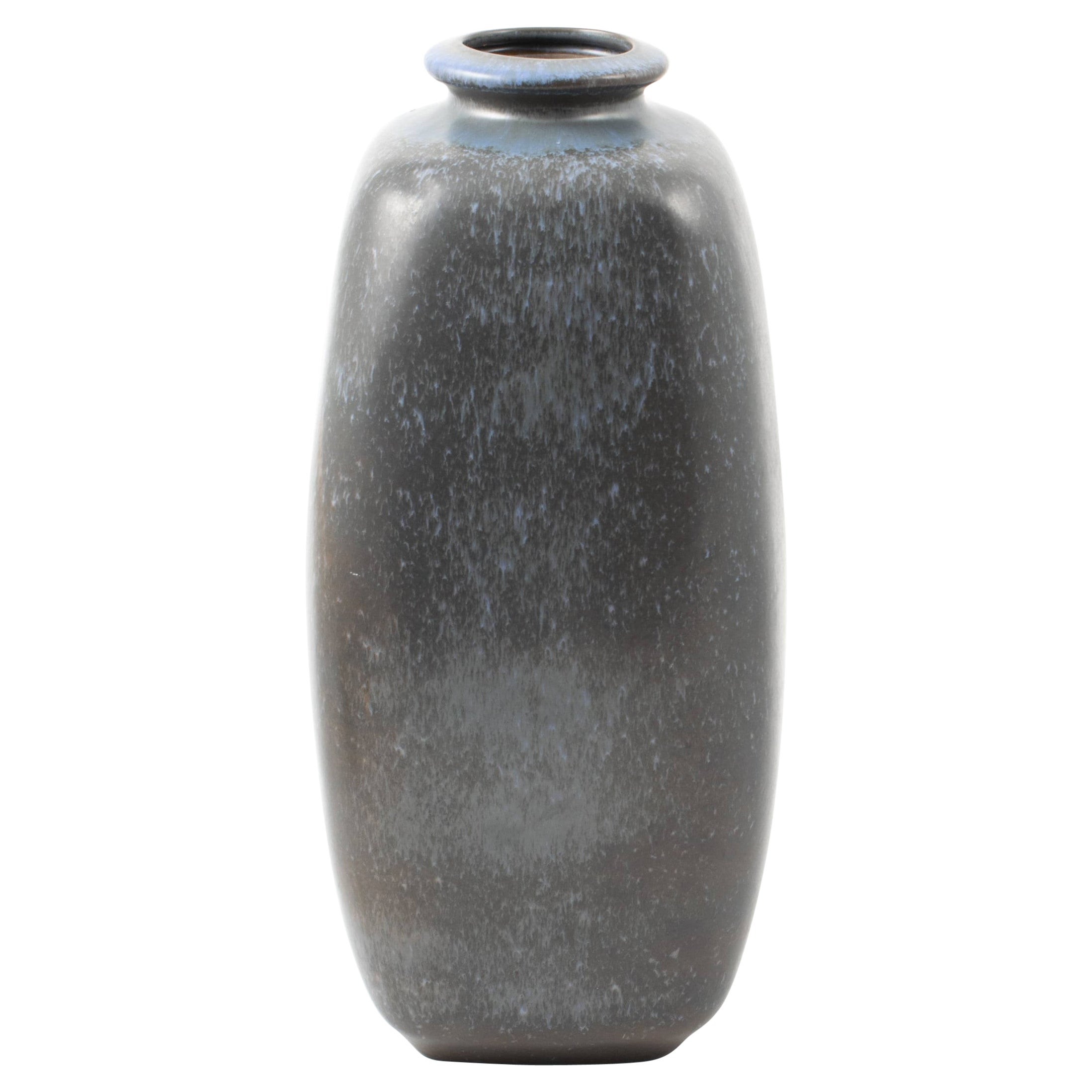 Large Knabstrup Ceramic Vase, Glaze in Shades of Blue, Denmark Mid-Century